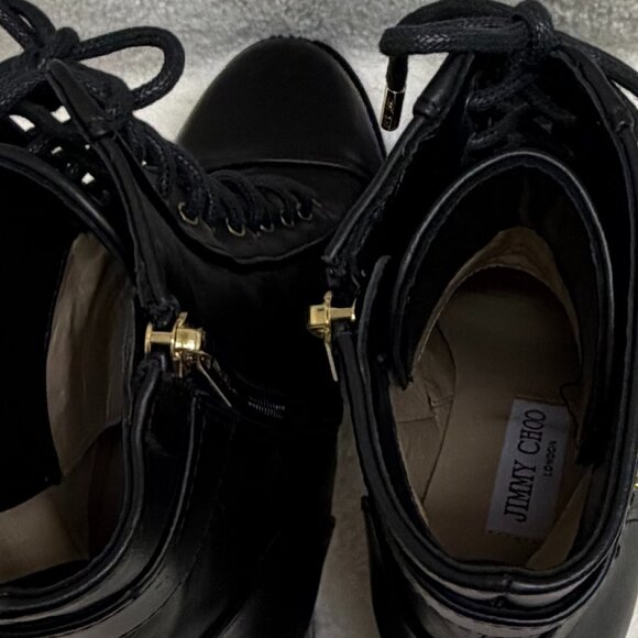 Gorgeous Black Leather Jimmy Choo Cayo Lace Up Boots 2 1/2" Heel Size US 8 - Picture 9 of 11